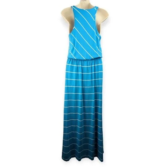 Michael Stars Harlow Stripe Island Atlantic Maxi Dress Aqua Blue Racerback S - Picture 6 of 9